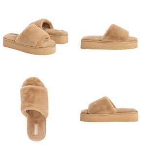 Muk Luks Cozy Tan Faux Fur Slides Sz 9/10